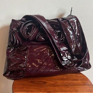 Rare Renato Angi Venzia italian patent leather shoulder bag flower accents NWOT